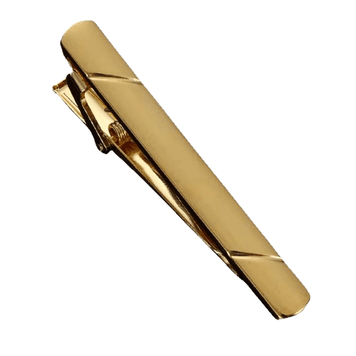 Slipsenål i guld med klemme og blank overflade